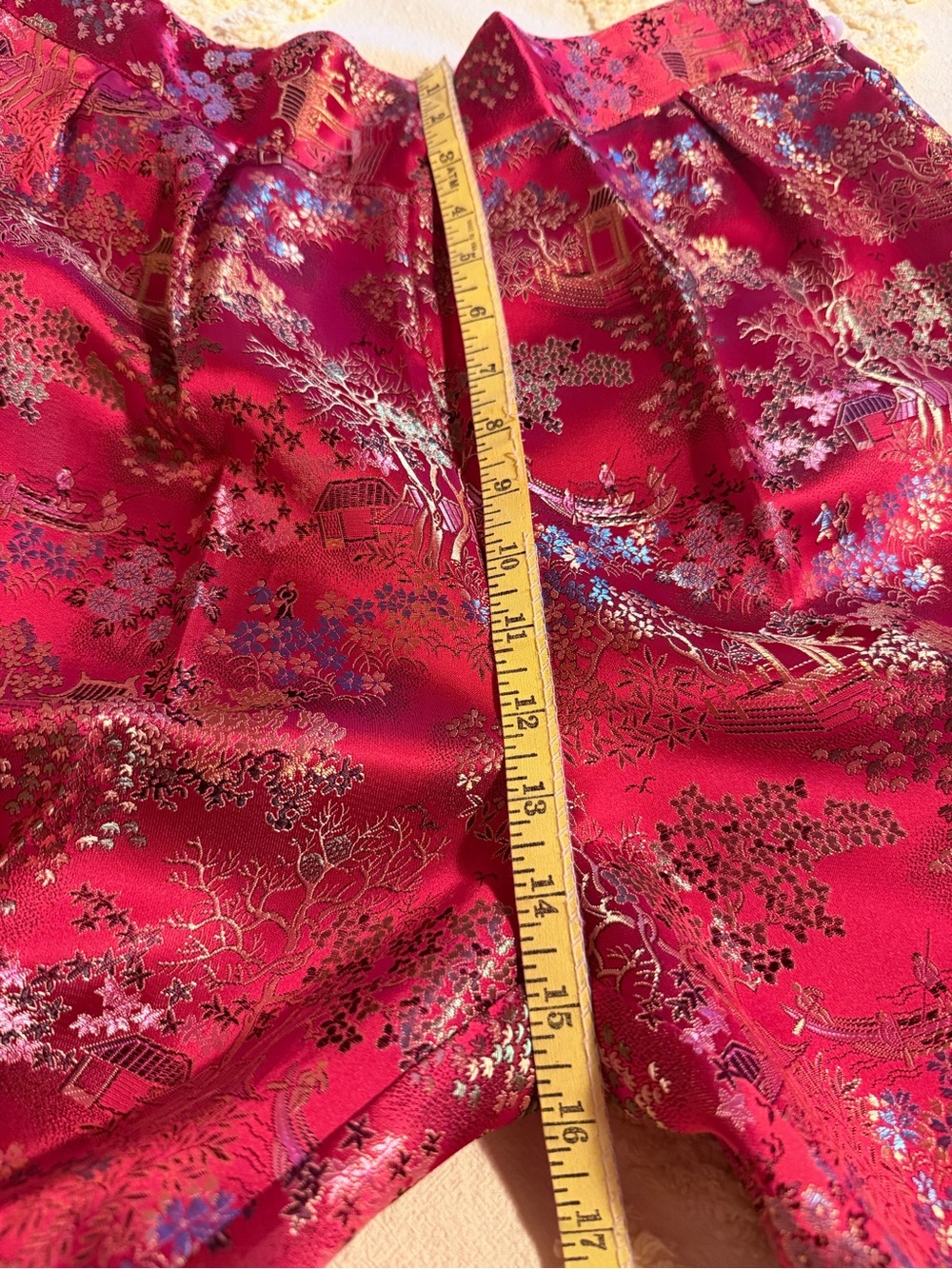Red Satin Mandarin Collar Pant Set - Asian-Inspired Women's Pantsuit - Picture 7 of 8